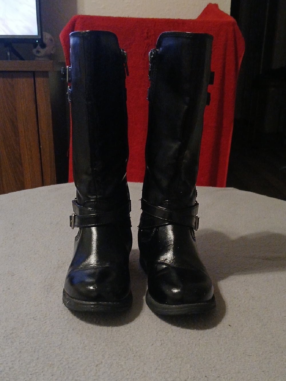 Girl's Dream Pairs Black Mid-Calf Buckle Strap Boots